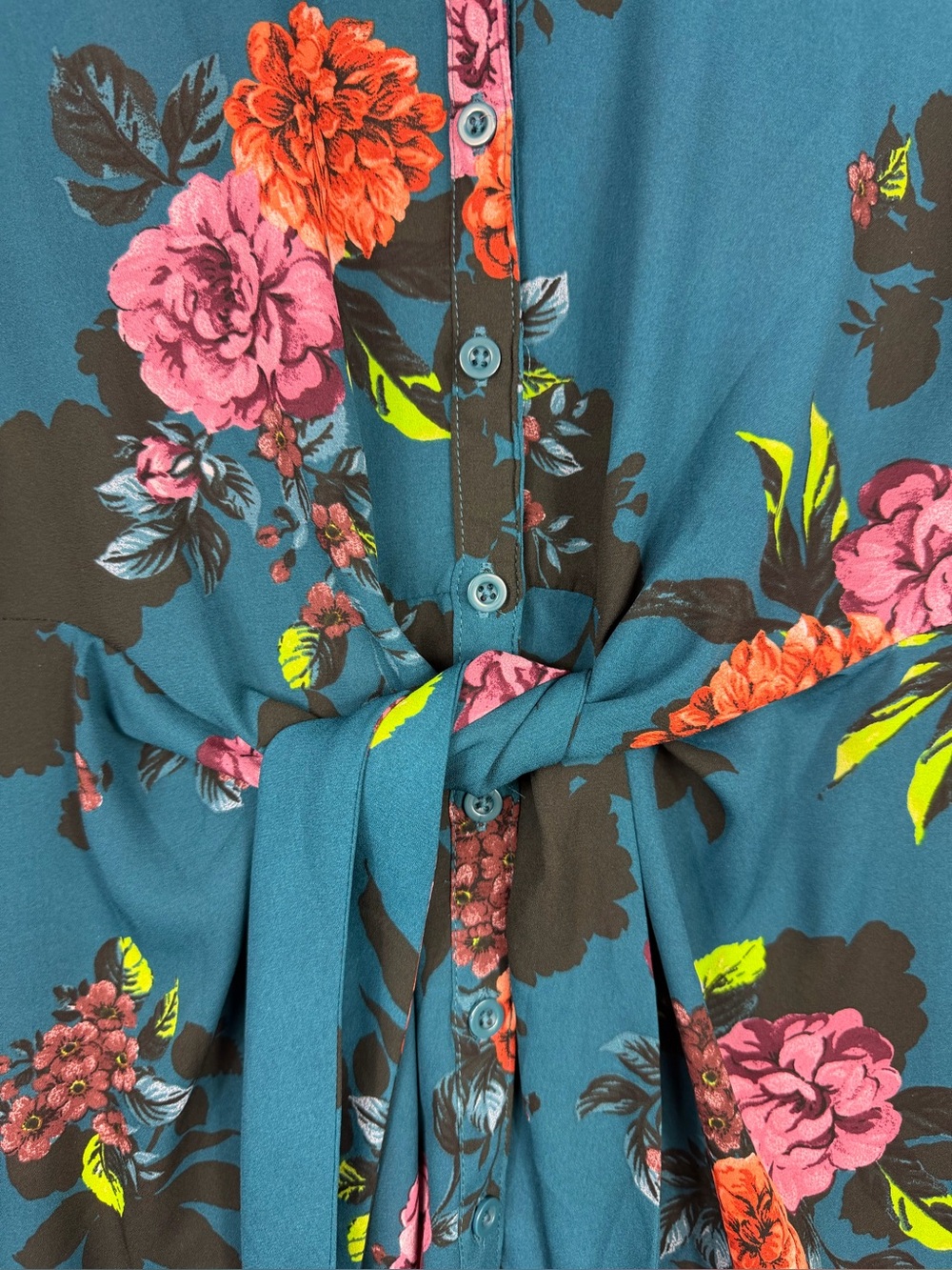 Torrid Peplum 1X Georgette Button-Front Tie-Front Blouse Floral Top Plus Size - Picture 5 of 10
